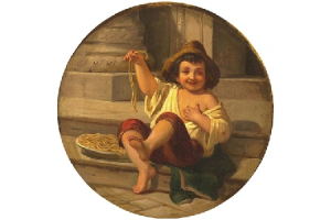Ragazzo che mangia spaghetti, olio su tela, Roma, XIX secolo